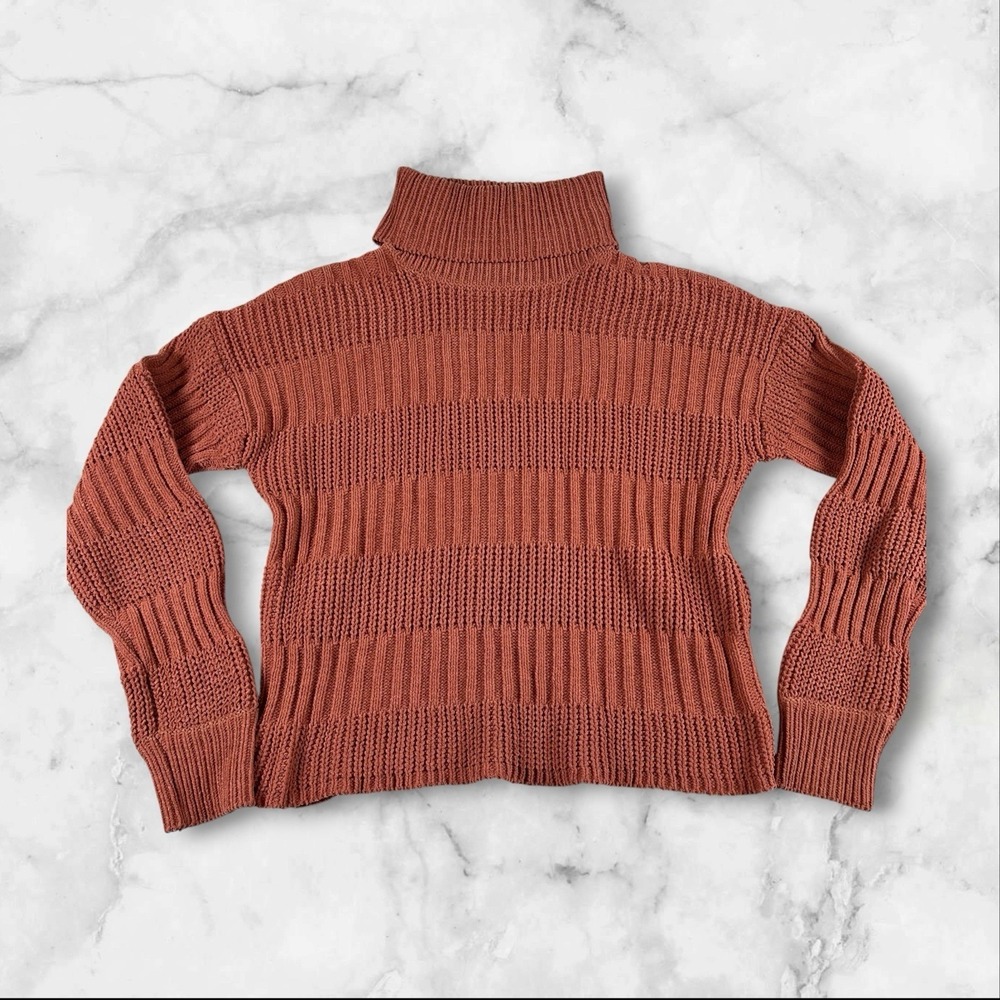 Ribbed Knit Turtleneck Sweater Women Small Coral Earthy Boho Cottagecore Casual